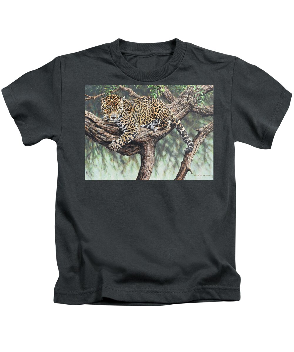 Wildlife Paintings Kids T-Shirt featuring the painting Jungle Outlook by Alan M Hunt