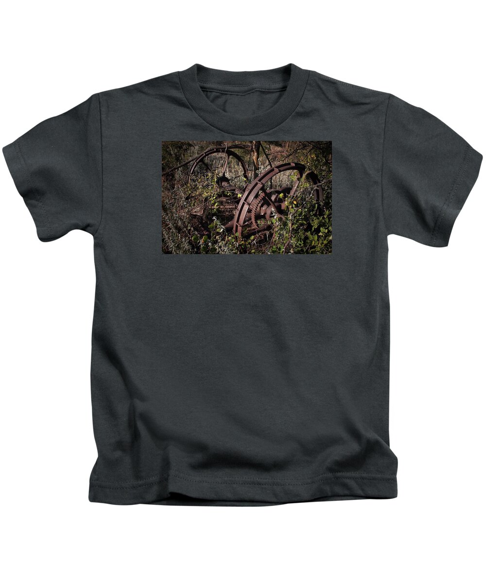 Mule Drawn Implement Kids T-Shirt featuring the photograph Just Add Mules by Buck Buchanan