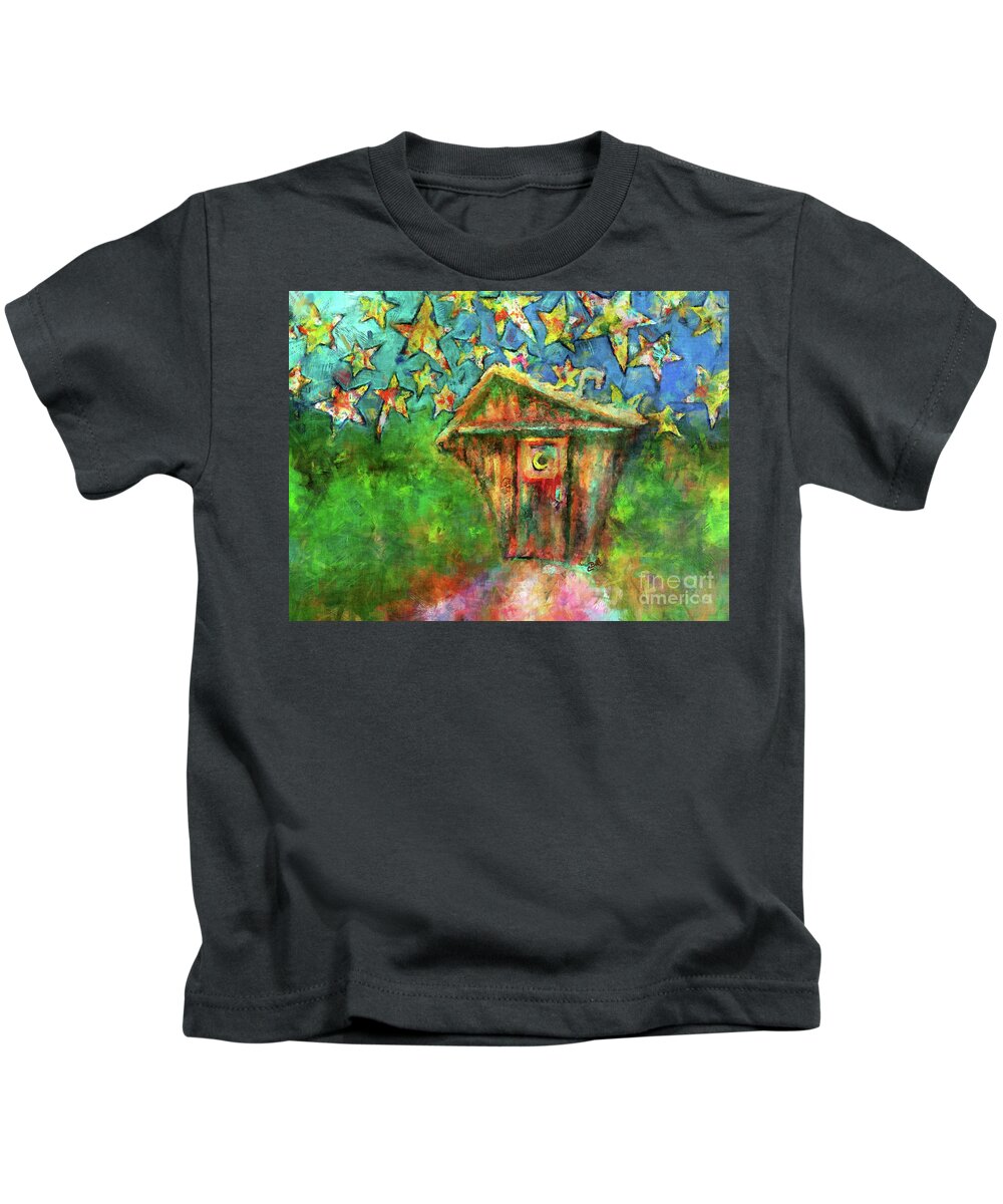 Outhouse Kids T-Shirt featuring the painting Kaleidoscope Skies by Claire Bull