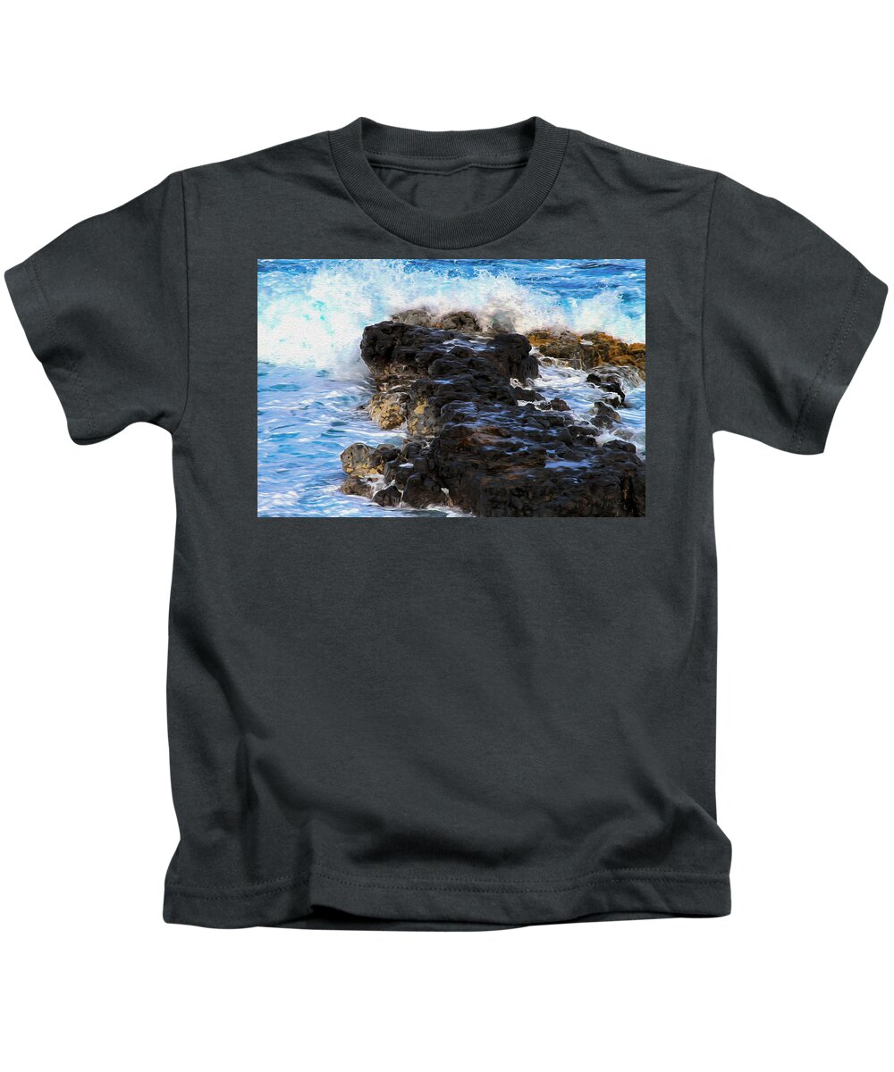 Bonnie Follett Kids T-Shirt featuring the photograph Kauai Rock Splash by Bonnie Follett