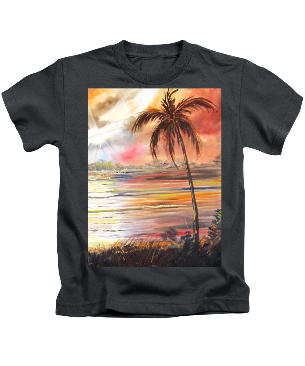 Sunrise Kids T-Shirt featuring the painting Keys Sunrise, Sunset by Linda Cabrera