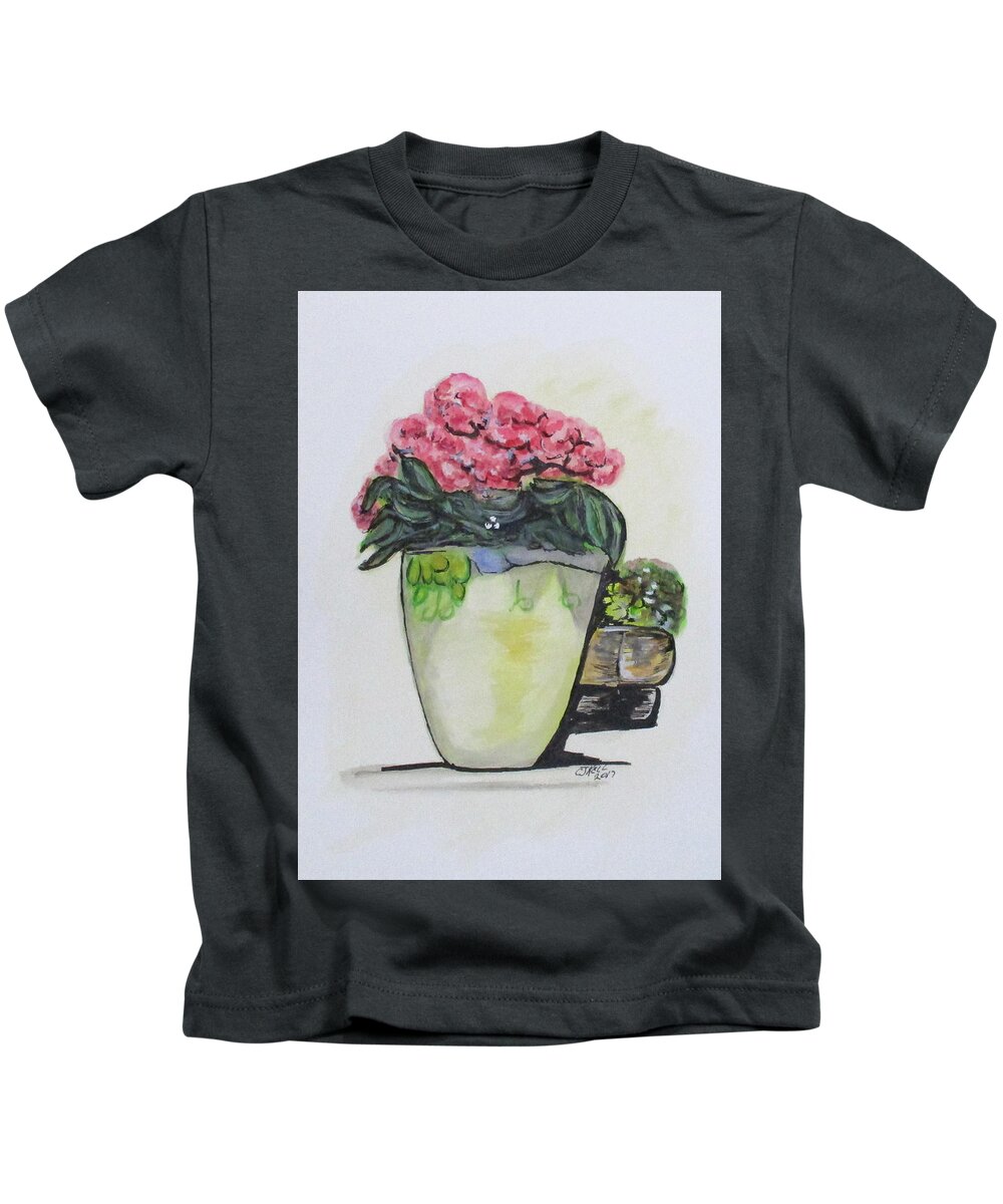 Castellabate Kids T-Shirt featuring the painting Kimberly's Castellabate Flower Pot by Clyde J Kell