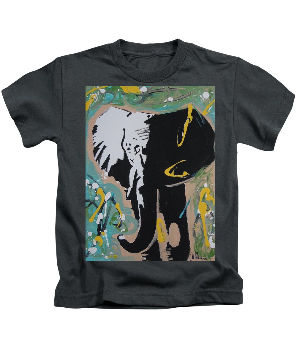 Elephant Kids T-Shirt featuring the painting King Elephant by Antonio Moore