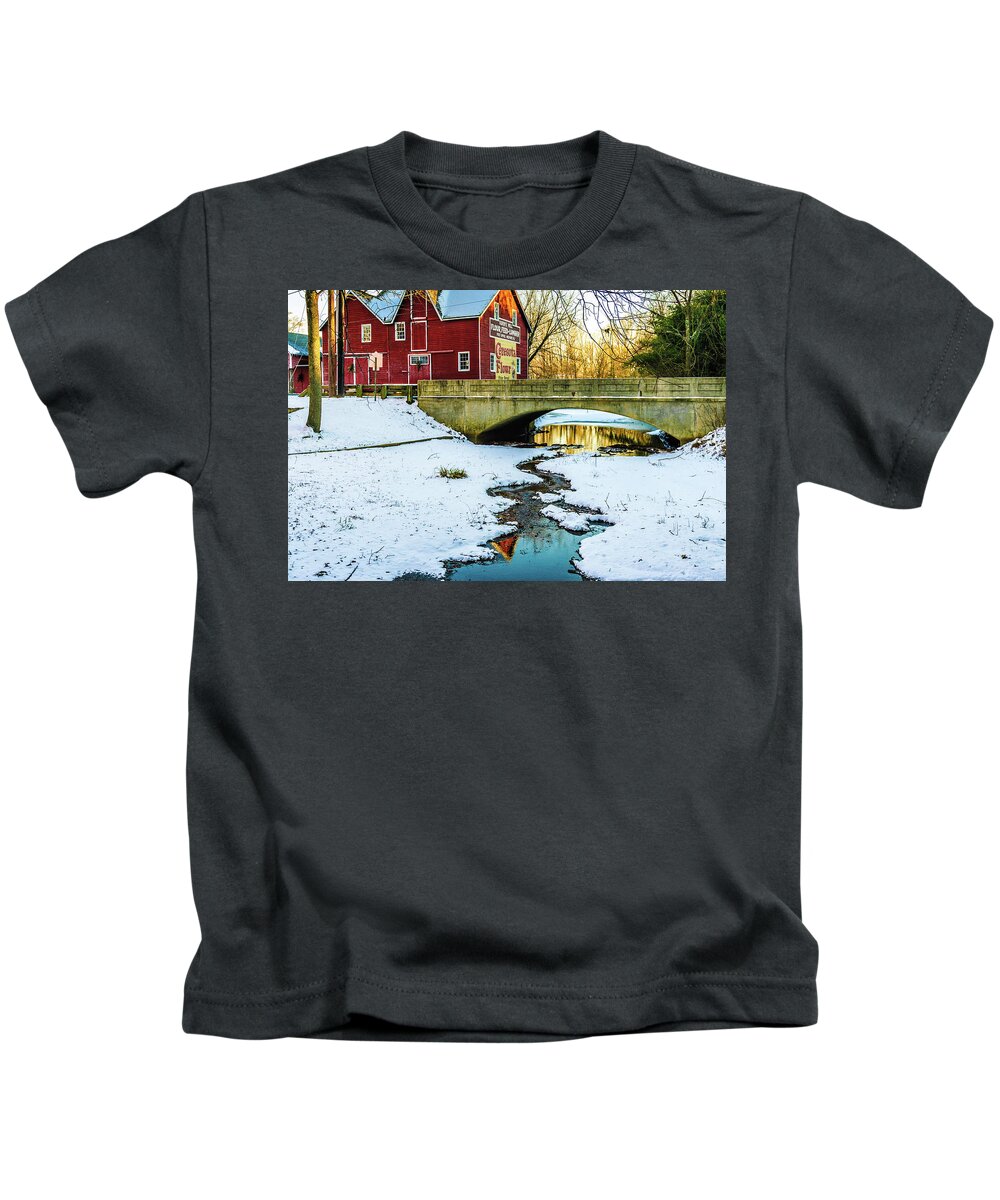 Kirbys Mill Kids T-Shirt featuring the photograph Kirby's Mill Landscape - Creek by Louis Dallara