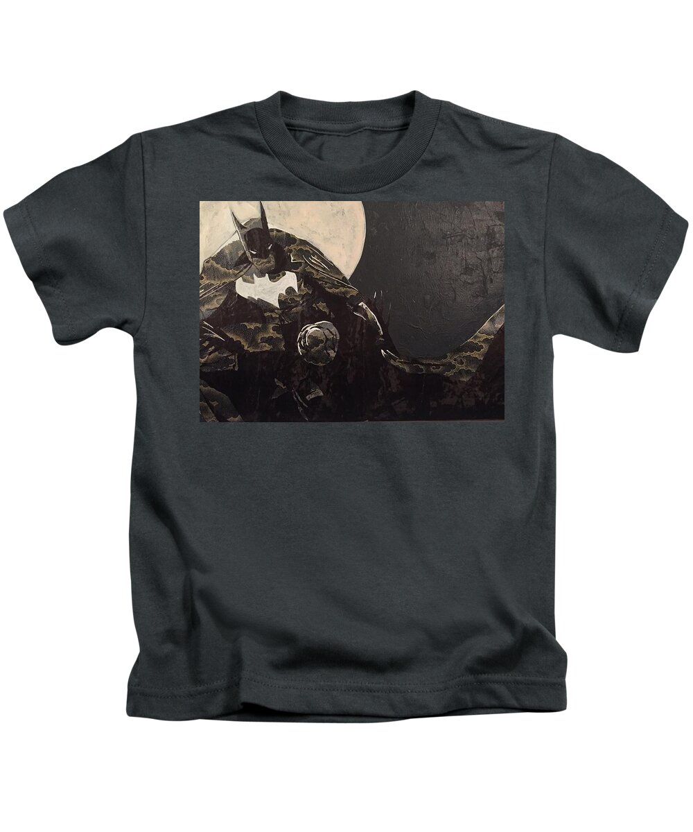 Batman Kids T-Shirt featuring the painting Knight Watch by Edmund Royster