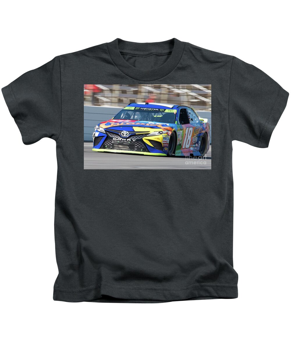 Kyle Busch Kids T-Shirt featuring the photograph Kyle Busch coming out of turn 1 by Paul Quinn