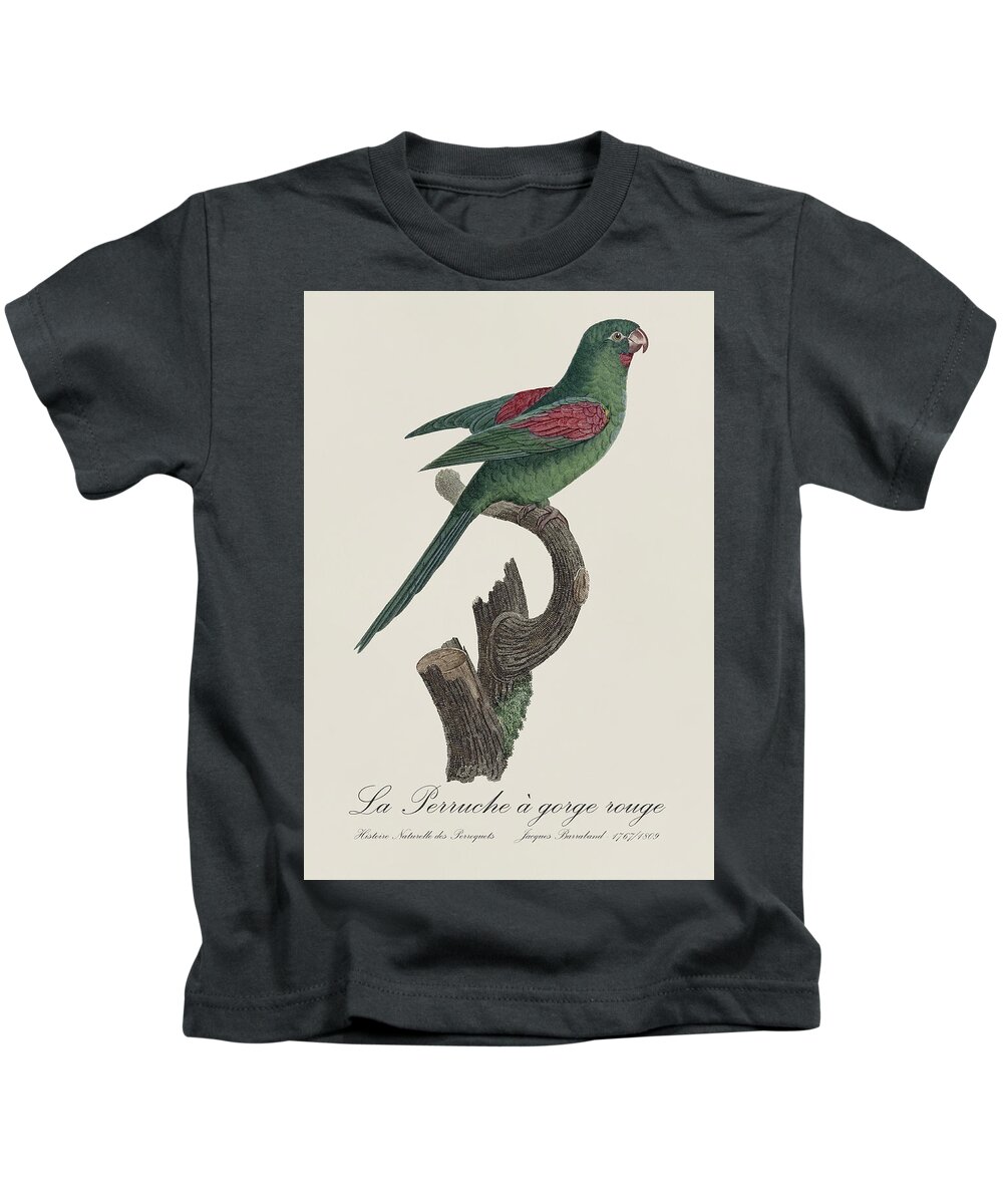Perruche Kids T-Shirt featuring the painting La Perruche a gorge rouge - Restored 19th century parakeet illustration by Jacques Barraband by SP JE Art