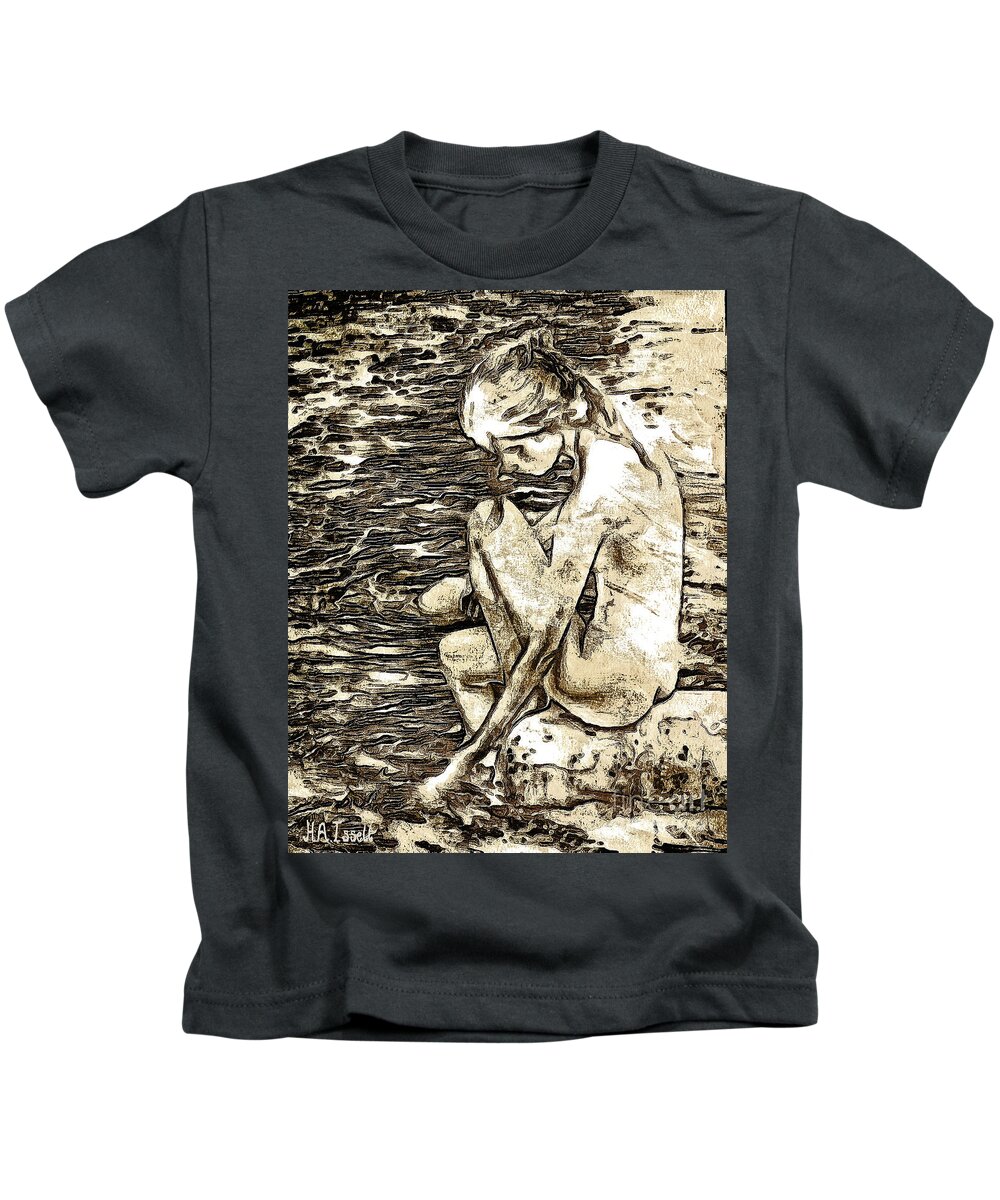 Lake Kids T-Shirt featuring the digital art Lady at the Lake by Humphrey Isselt