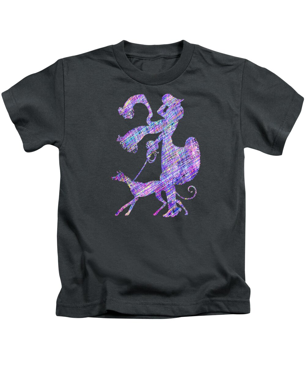 Lady Kids T-Shirt featuring the digital art Lady Dog Walker Threads Transparent Background by Barbara St Jean