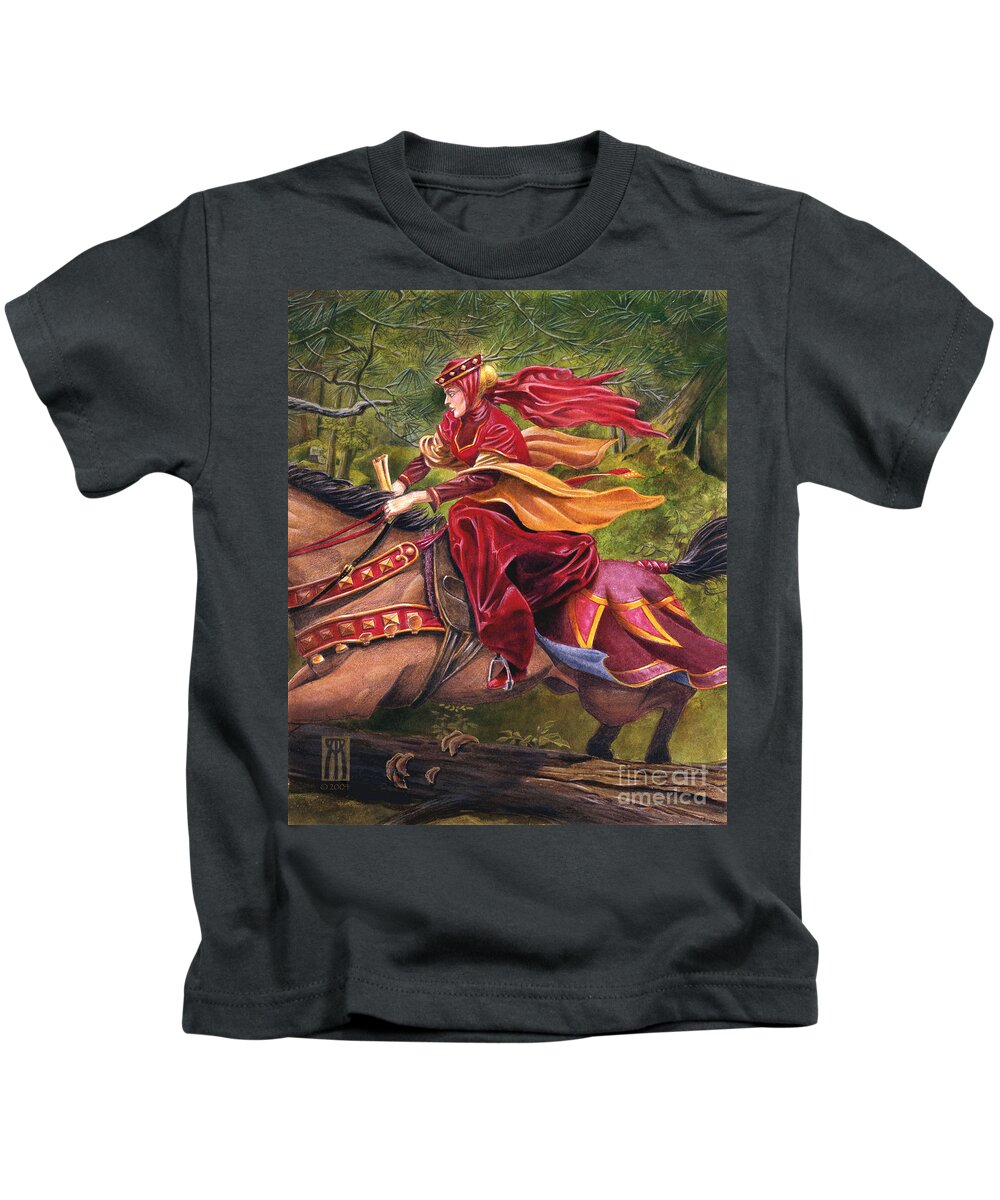 Camelot Kids T-Shirt featuring the painting Lady Lunete by Melissa A Benson
