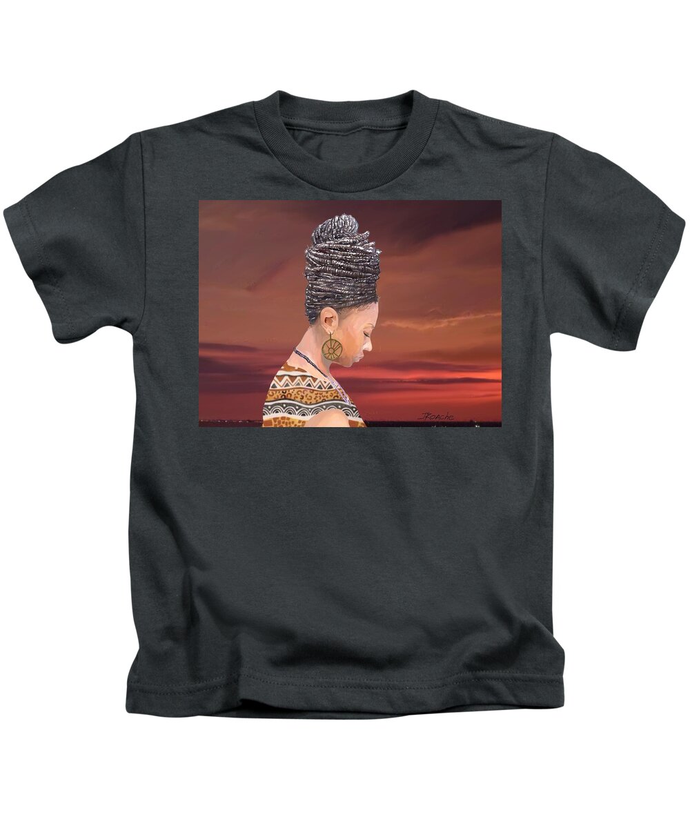 Lady Kids T-Shirt featuring the digital art Lady Meditating by Joe Roache