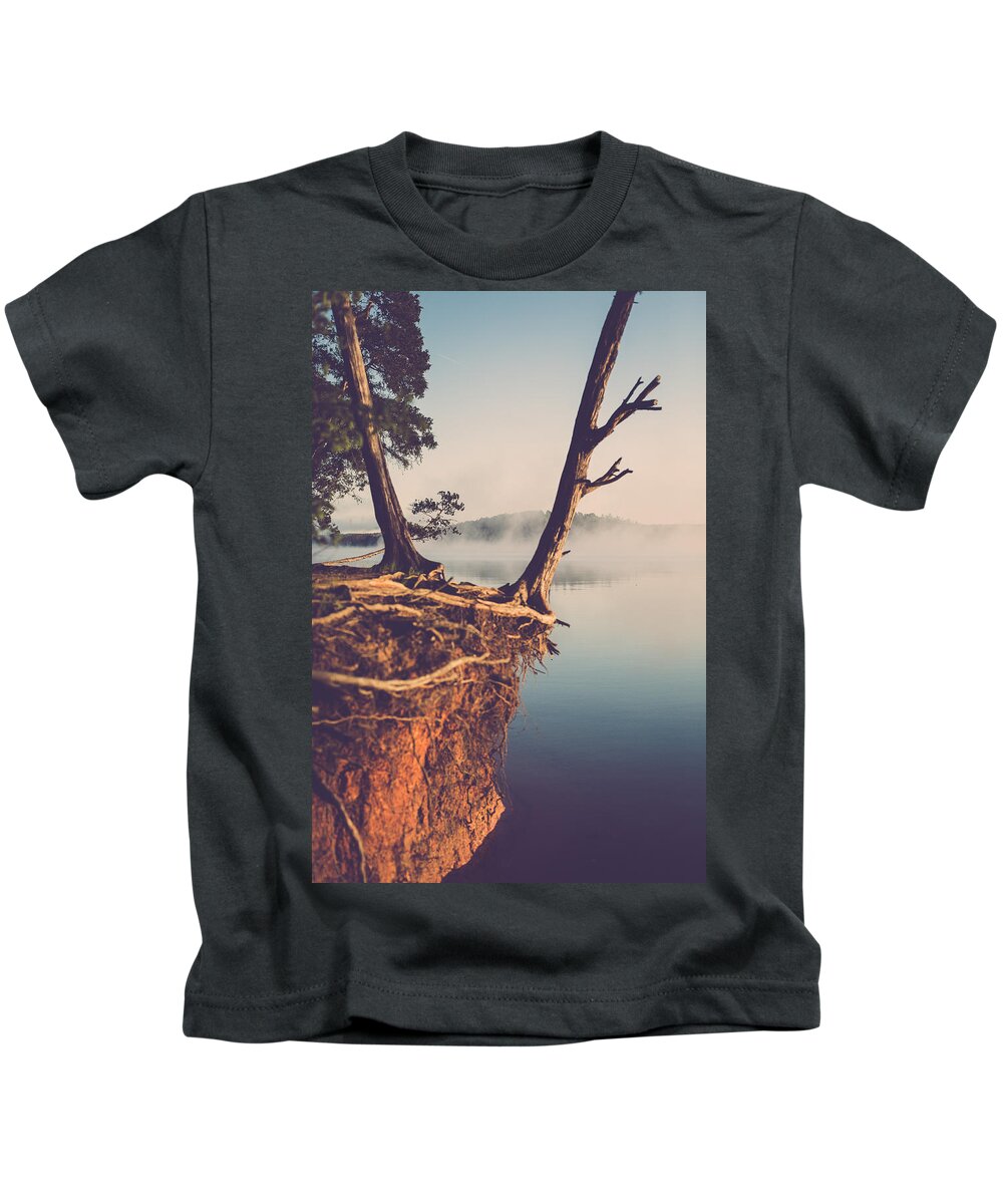 Fog Kids T-Shirt featuring the photograph Lakeside Cliff by Jessica Brown