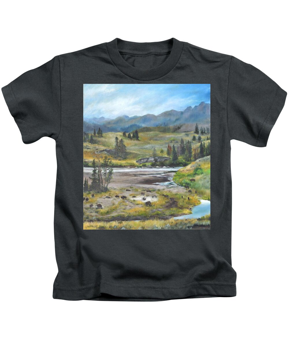 Late Summer In Yellowstone Kids T-Shirt featuring the painting Late Summer in Yellowstone by Lori Brackett