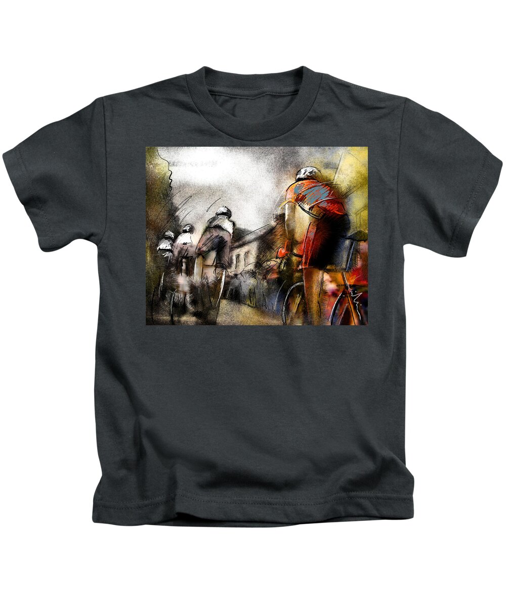 Sports Kids T-Shirt featuring the painting Le Tour de France 06 by Miki De Goodaboom