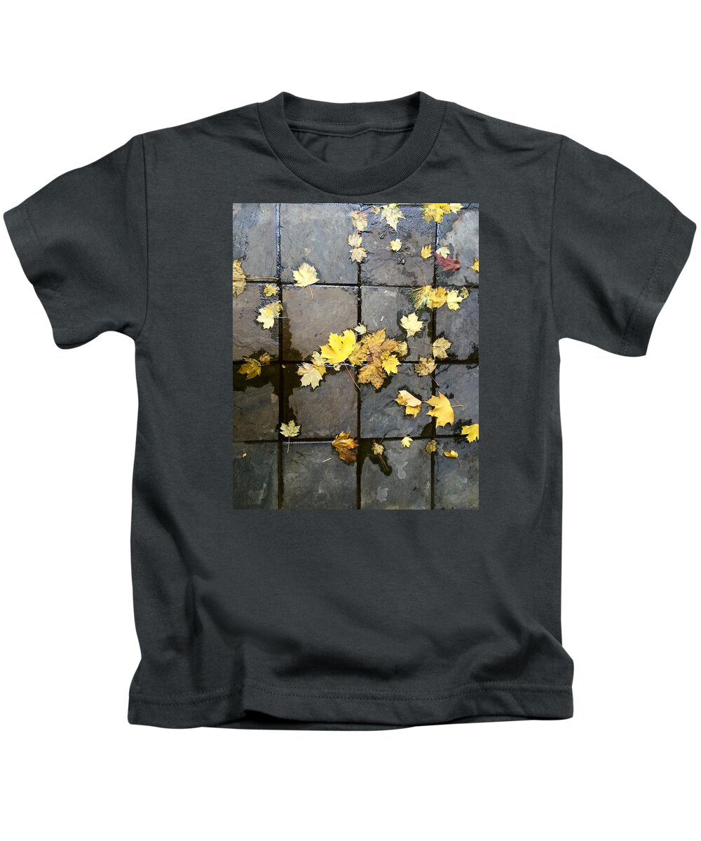 Leaves Kids T-Shirt featuring the photograph Leaves on Slate by Suzanne Lorenz