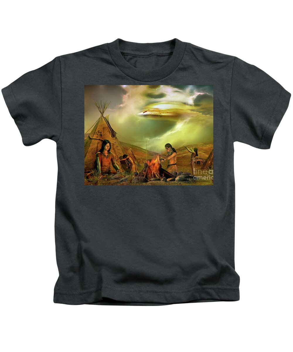 Myths And Legends Kids T-Shirt featuring the digital art Legends Of The Sky People by Shadowlea Is