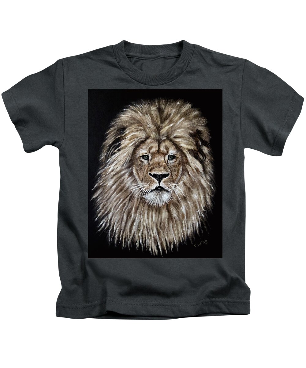 Lion Kids T-Shirt featuring the painting Leonardo by Teresa Wing