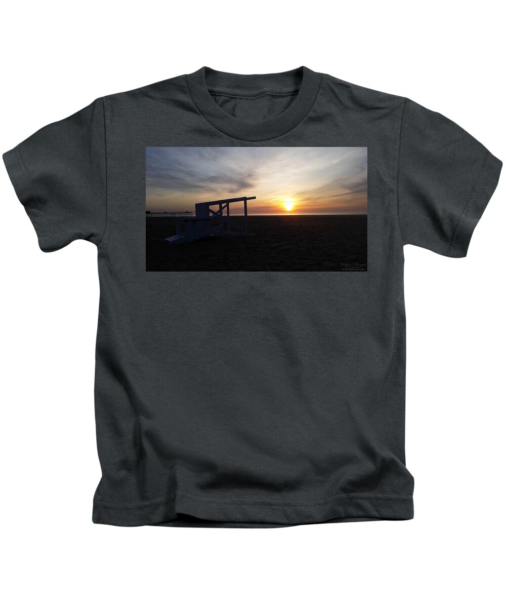 Lifeguard Stand Kids T-Shirt featuring the photograph Lifeguard Stand and Sunrise by Robert Banach