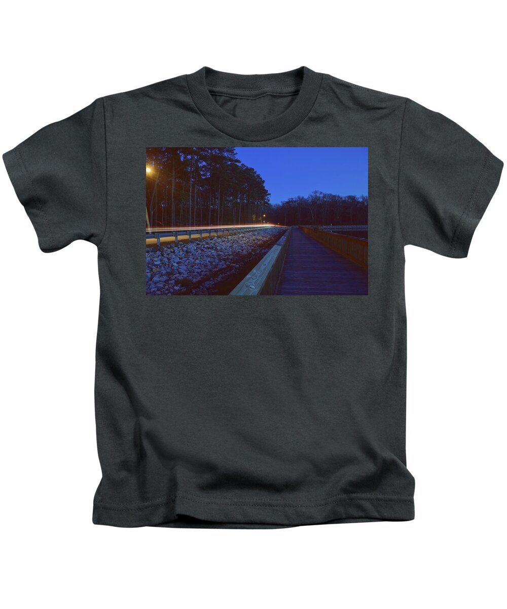 Light Kids T-Shirt featuring the photograph Light Trails on Elbow Road by Nicole Lloyd