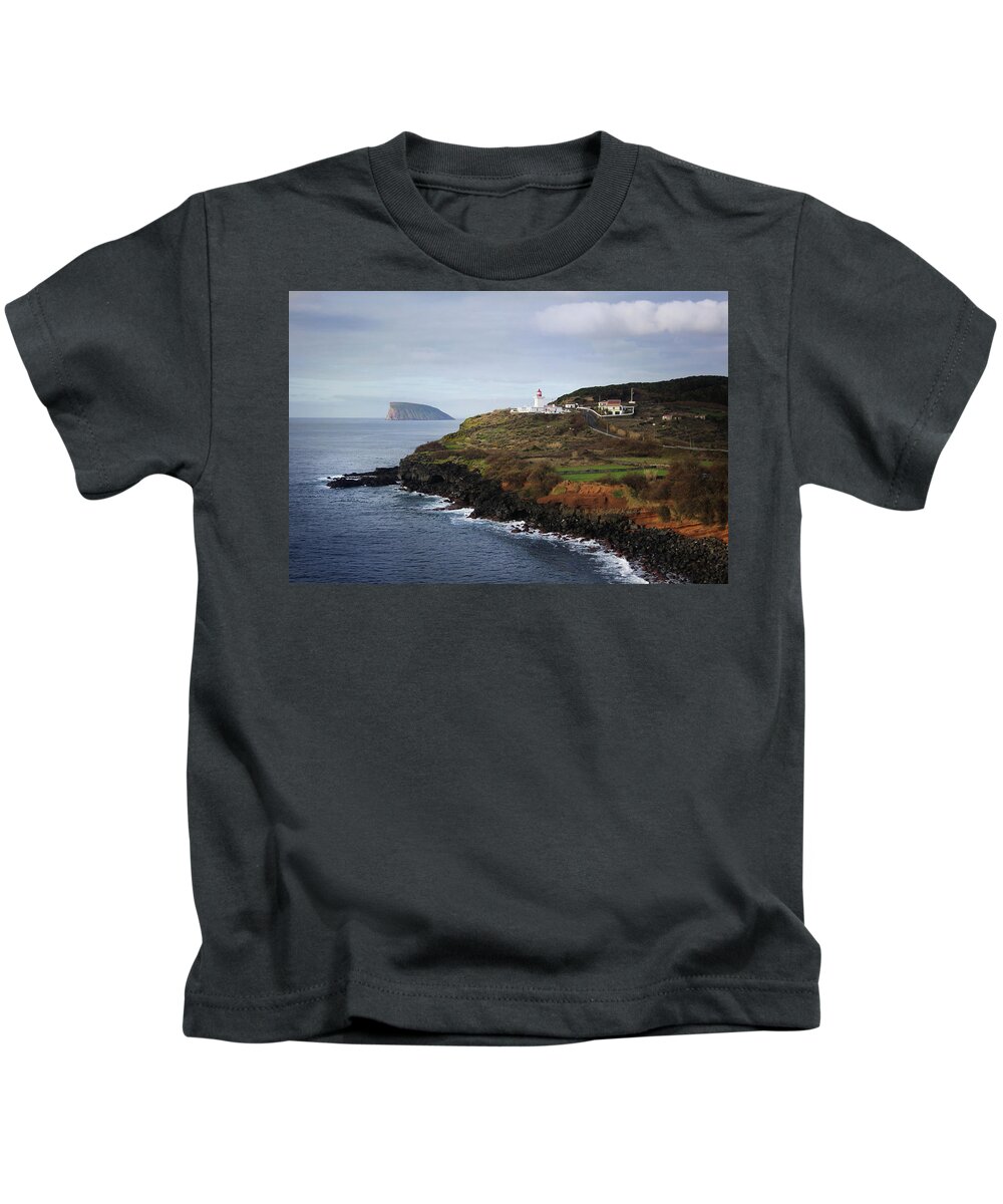Kelly Hazel Kids T-Shirt featuring the photograph Lighthouse Ponta das Contendas by Kelly Hazel