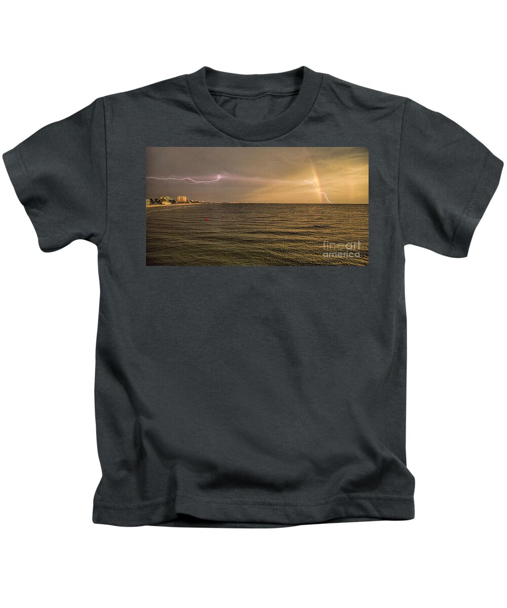 Photographs Kids T-Shirt featuring the photograph Lightning And Rainbow, Fort Myers Beach, FL by Felix Lai