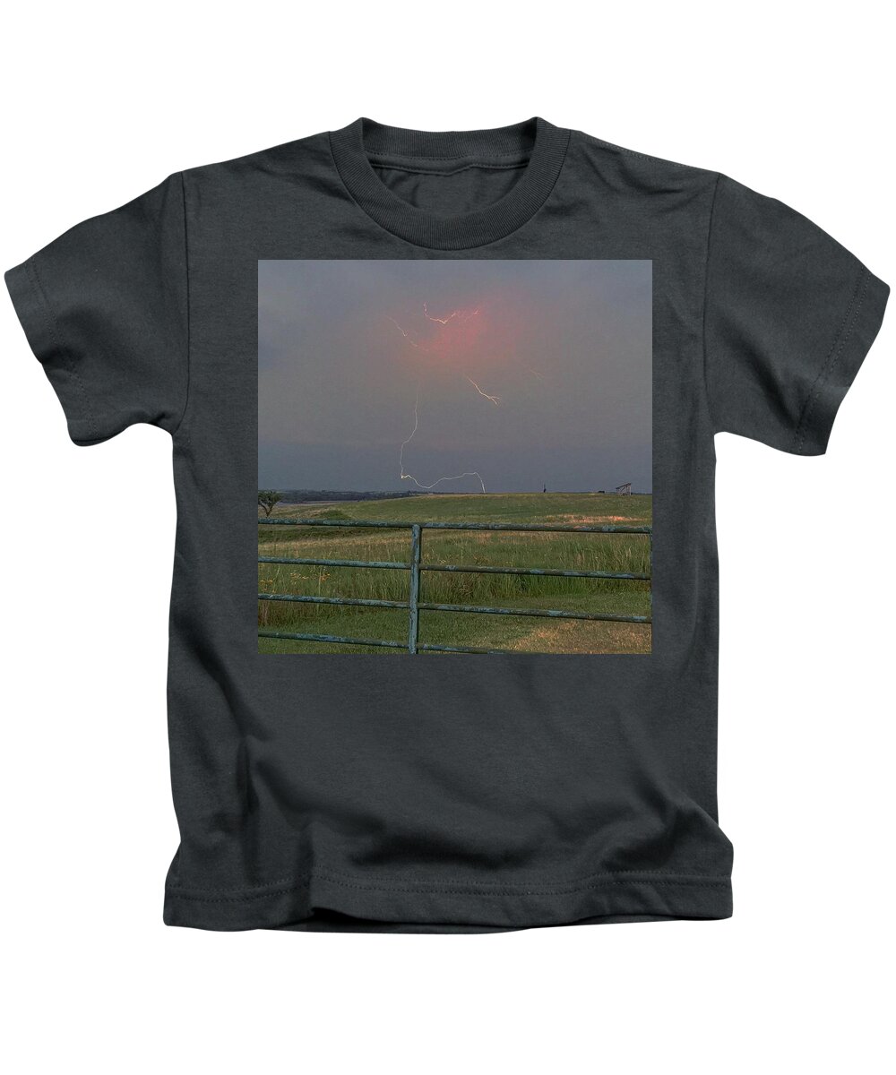 Lightning Kids T-Shirt featuring the digital art Lightning Bolt on a Scenic Route by Michael Oceanofwisdom Bidwell