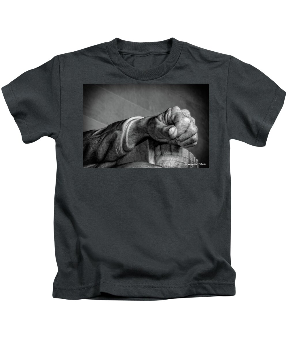 Lincoln Kids T-Shirt featuring the photograph Lincoln's Left Hand B-W by Christopher Holmes