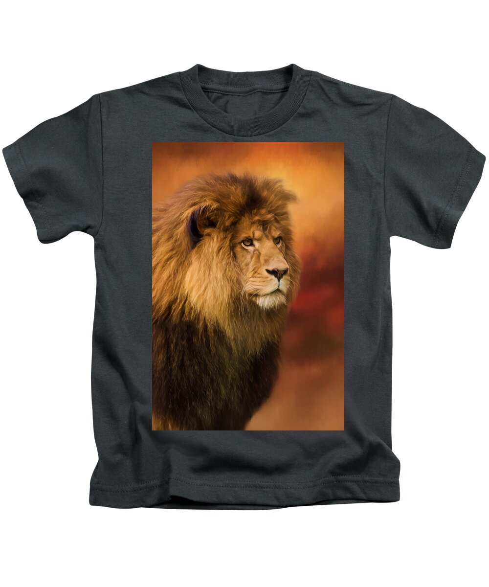 Lion Legacy Kids T-Shirt featuring the painting Lion Legacy - Lion Art by Jordan Blackstone