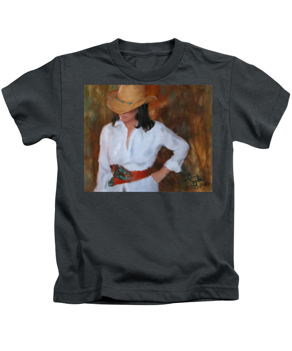 Cowgirl Kids T-Shirt featuring the painting Liquid Turquoise by Colleen Taylor