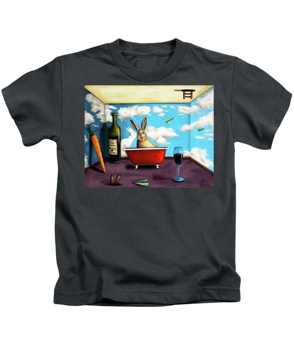 Rabbit Kids T-Shirt featuring the painting Little Rabbit Spirits by Leah Saulnier The Painting Maniac