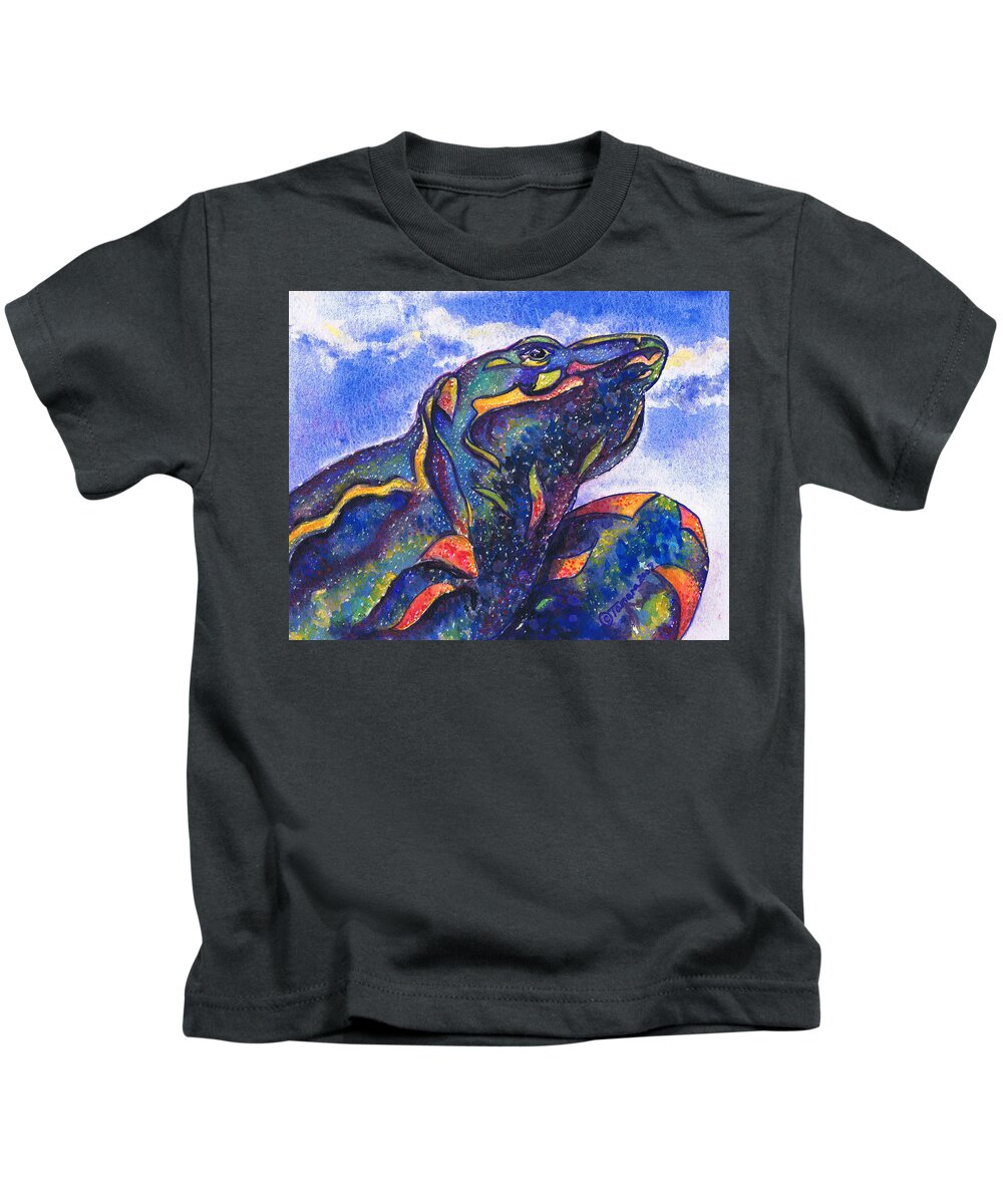 Tamara Kulish Kids T-Shirt featuring the painting Lizard in the Desert 2 by Tamara Kulish