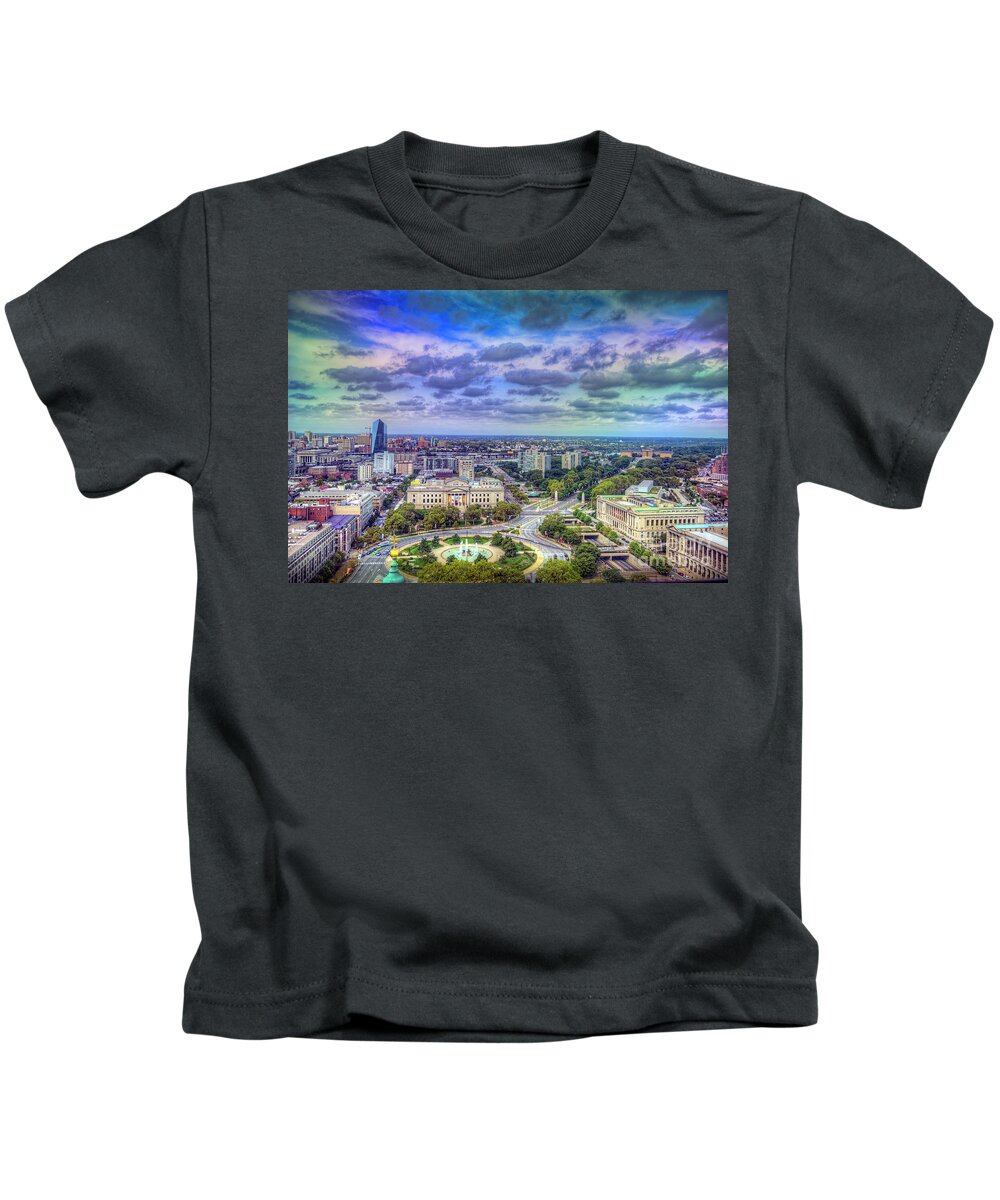 Penn Center Kids T-Shirt featuring the photograph Logan Circle to the Museum Beautiful Panorama by David Zanzinger