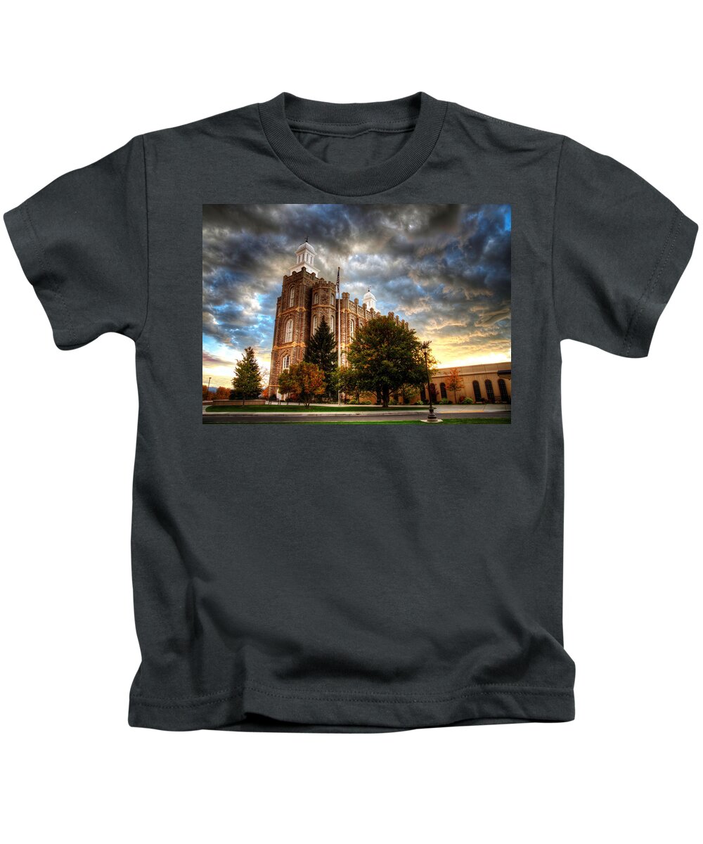 Worship Kids T-Shirt featuring the photograph Logan Temple Cloud Backdrop by David Andersen