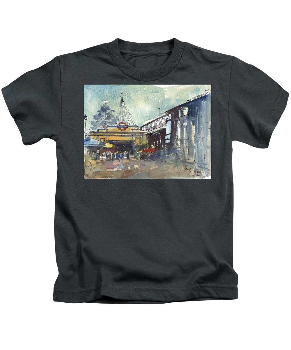 Urban Landscape Kids T-Shirt featuring the painting London Embankment by Gaston McKenzie