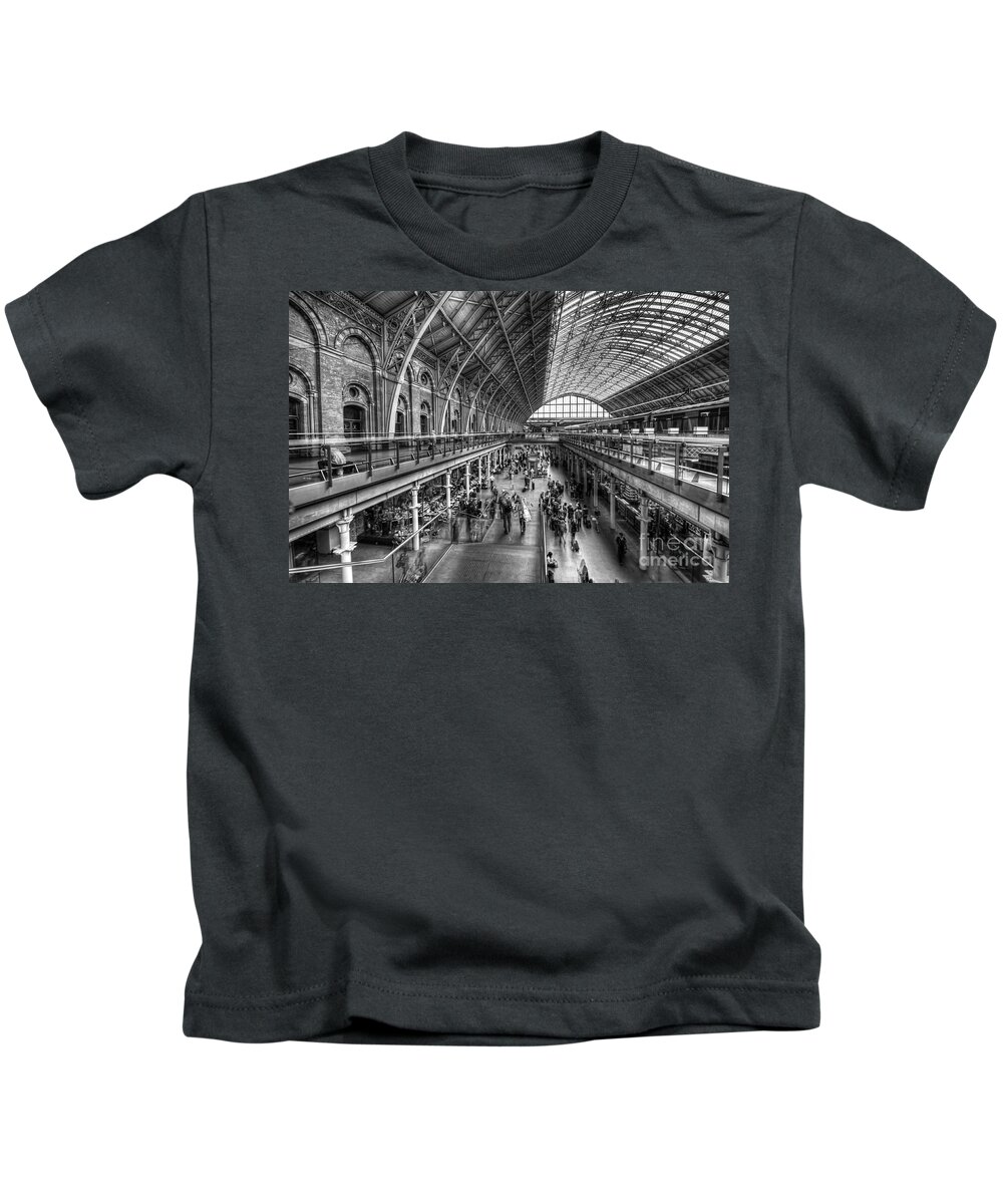 Art Kids T-Shirt featuring the photograph London Train Station BW by Yhun Suarez