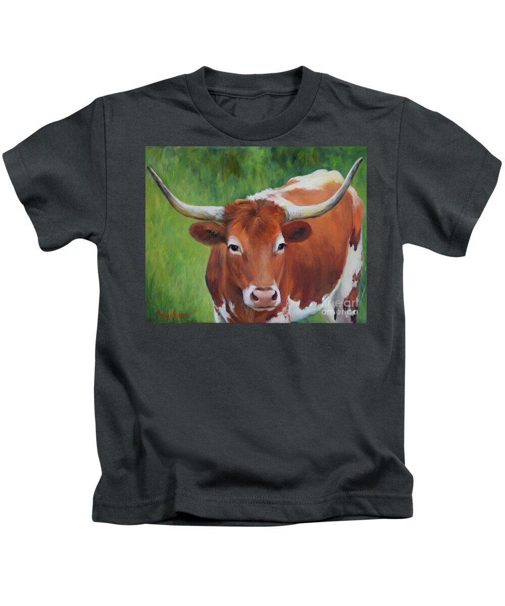 Longhorn Print Kids T-Shirt featuring the painting Longhorn I by Cheri Wollenberg