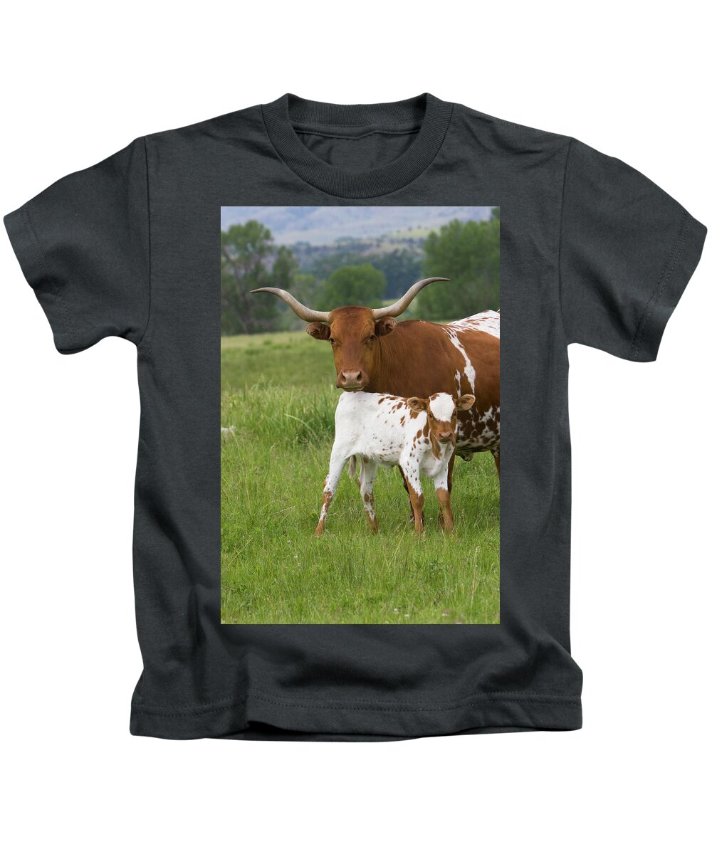 Texas Longhorn Kids T-Shirt featuring the photograph Longhorns by Mark Miller
