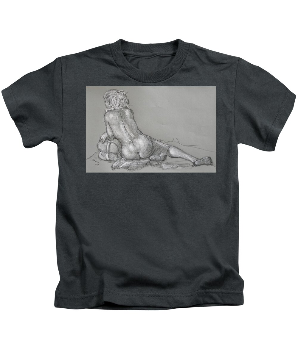 Realism Kids T-Shirt featuring the drawing Lori Reclining with Hair Up by Donelli DiMaria