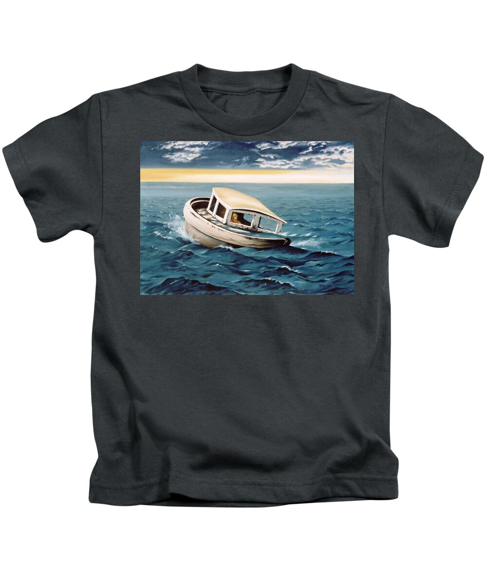 Seascape Kids T-Shirt featuring the painting Lost at Sea by Mark Cawood