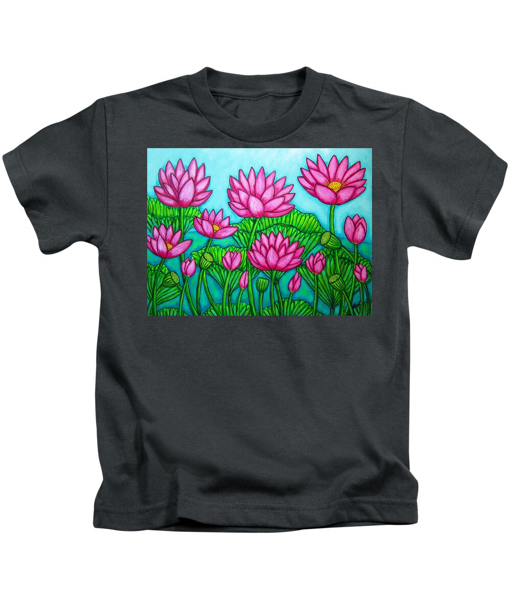 Lotus Kids T-Shirt featuring the painting Lotus Bliss II by Lisa Lorenz