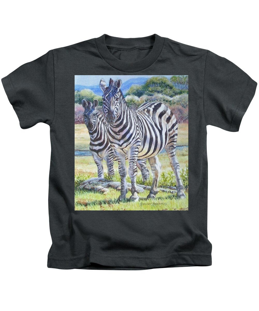 Zebras Kids T-Shirt featuring the painting Lucky Stripes by Denise Horne-Kaplan