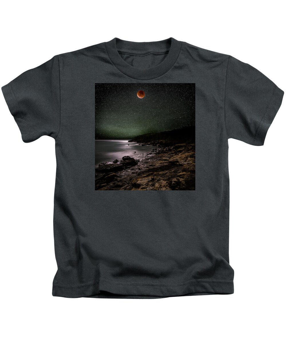 Great Head Kids T-Shirt featuring the photograph Lunar Eclipse over Great Head by Brent L Ander