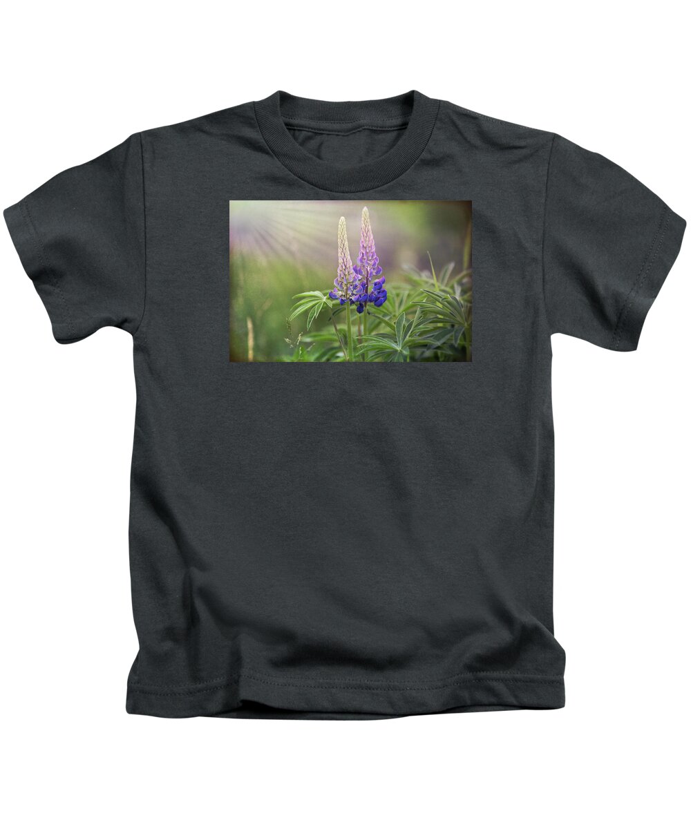 Lupines Kids T-Shirt featuring the photograph Lupine Duet by Natalie Rotman Cote
