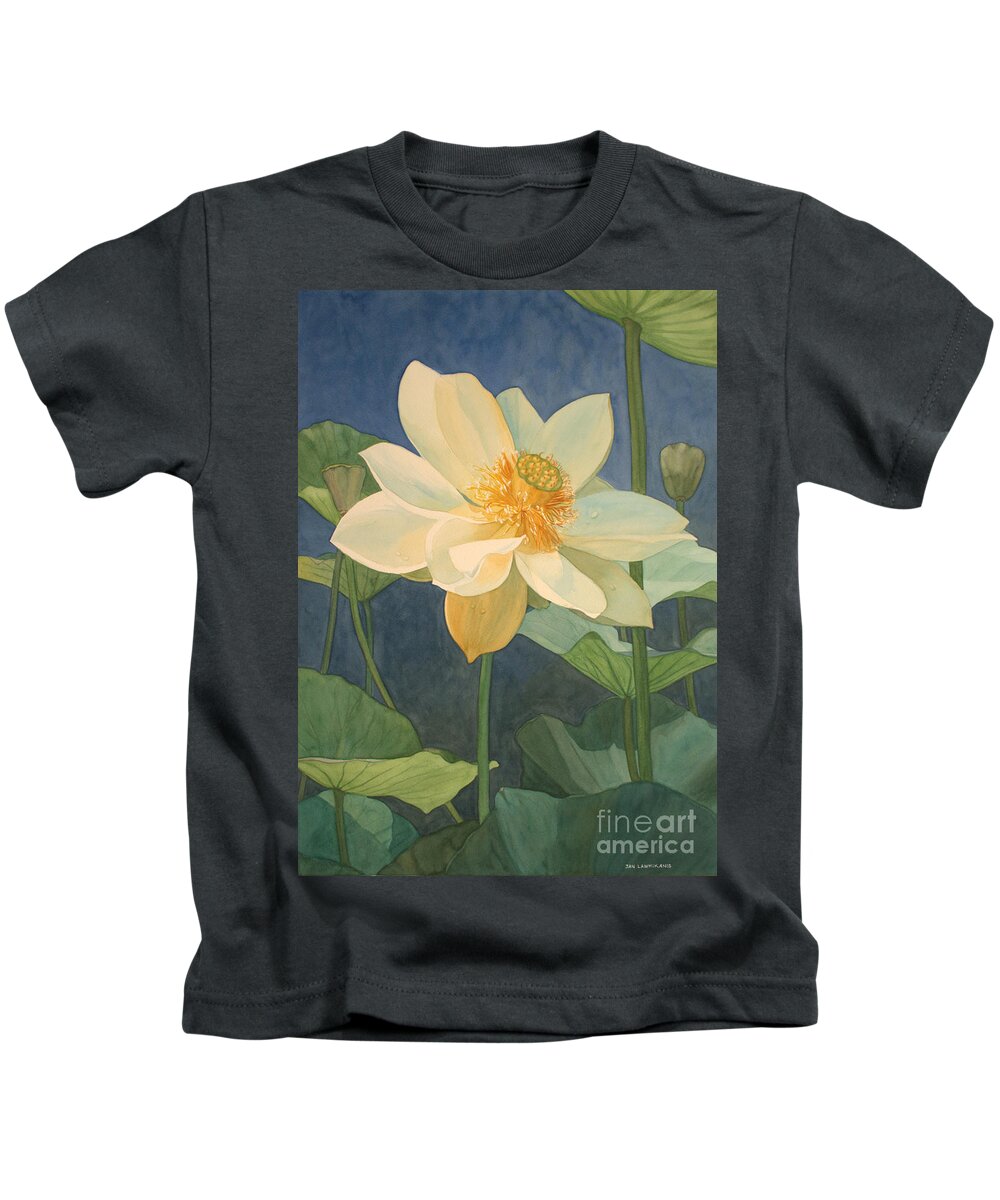 Flowers Kids T-Shirt featuring the painting Majestic Lotus by Jan Lawnikanis
