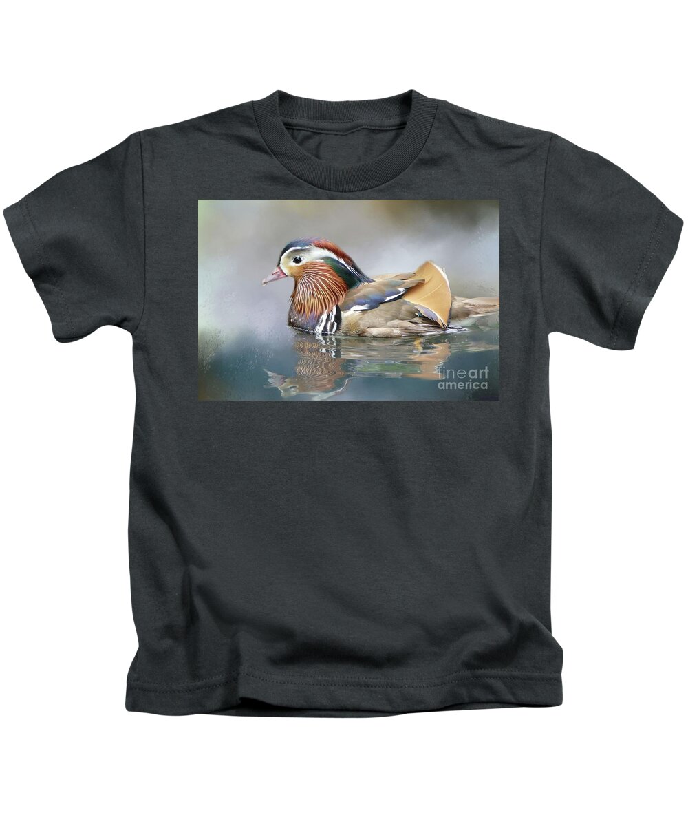 Mandarin Duck Kids T-Shirt featuring the photograph Mandarin Duck Swimming by Eva Lechner