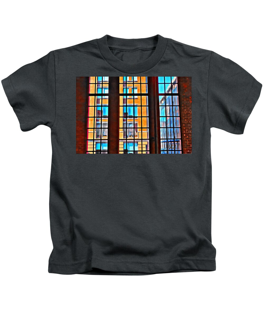 Looking Out Of Windows To See Windows Kids T-Shirt featuring the painting Manhattan Windows by Joan Reese