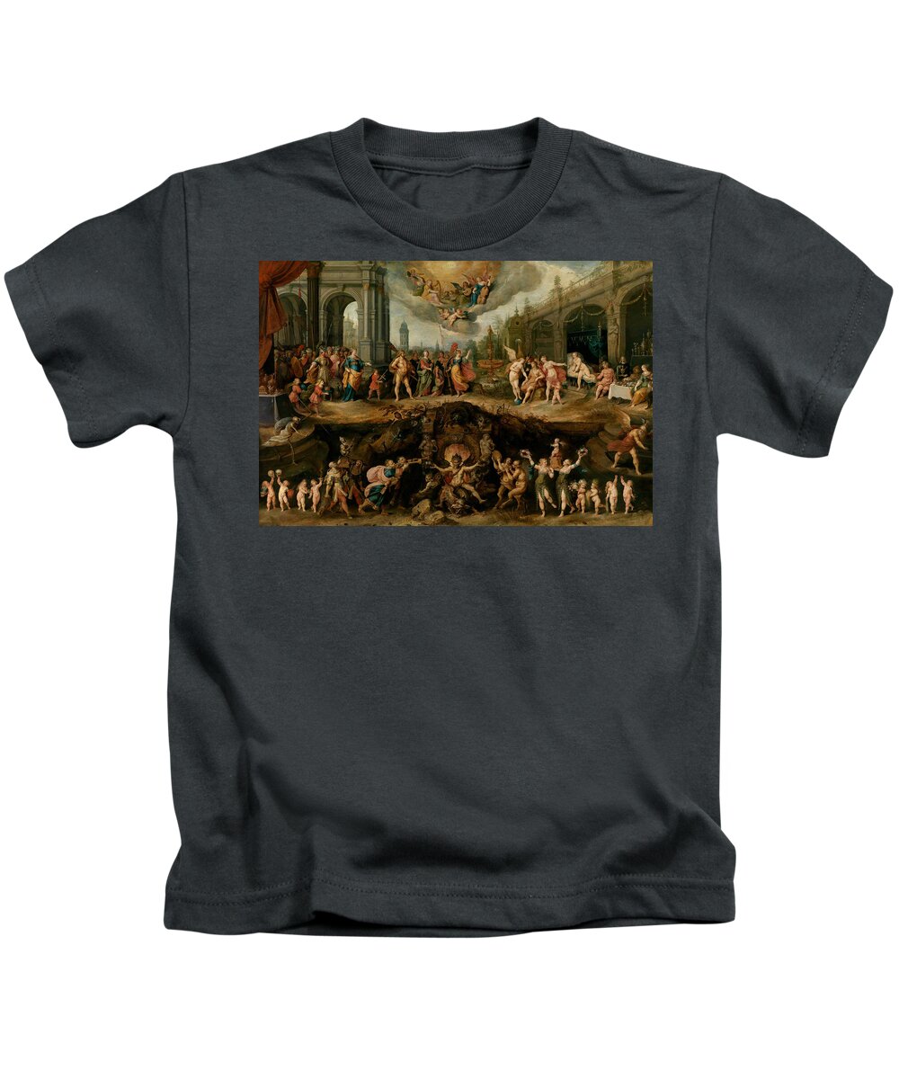17th Century Art Kids T-Shirt featuring the painting Mankind's Eternal Dilemma, The Choice Between Virtue and Vice by Frans Francken the Younger