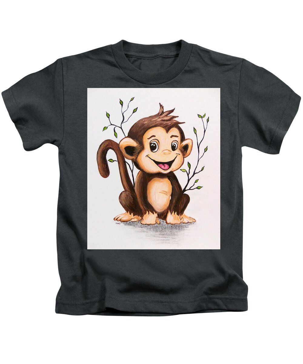 Monkey Kids T-Shirt featuring the painting Manny the Monkey by Teresa Wing