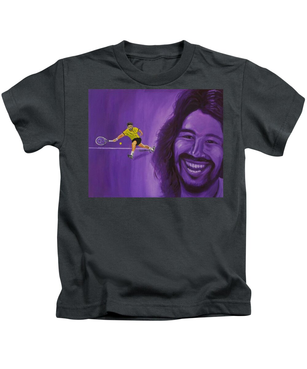 Marcos Kids T-Shirt featuring the painting Marcos Baghdatis by Quwatha Valentine