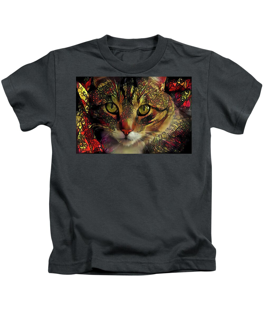 Cat Kids T-Shirt featuring the digital art Marmalade in the Morning by Peggy Collins